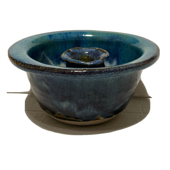 Smoky Mountain Pottery Candle Holder Glazed Blue Round Hand Made Gatlingburg TN - Picture 3 of 10